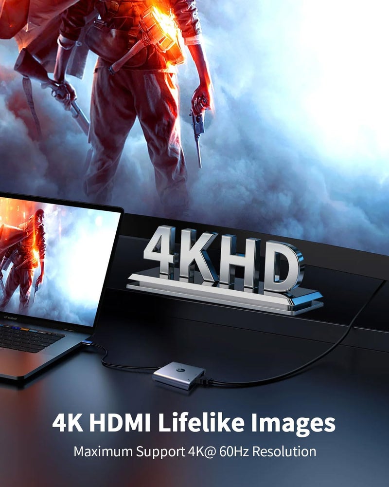 Vcom USB-C to HDMI Adapter, 3-in-1 4K@60Hz HDMI Adapter with 100W PD Charging & 5Gbps USB 3.0 Port, USB Hub Multiport for MacBook, iPad, iPhone 16 Pro Samsung S24/23, Chromebook (Grey（3-in-1) - Image 5